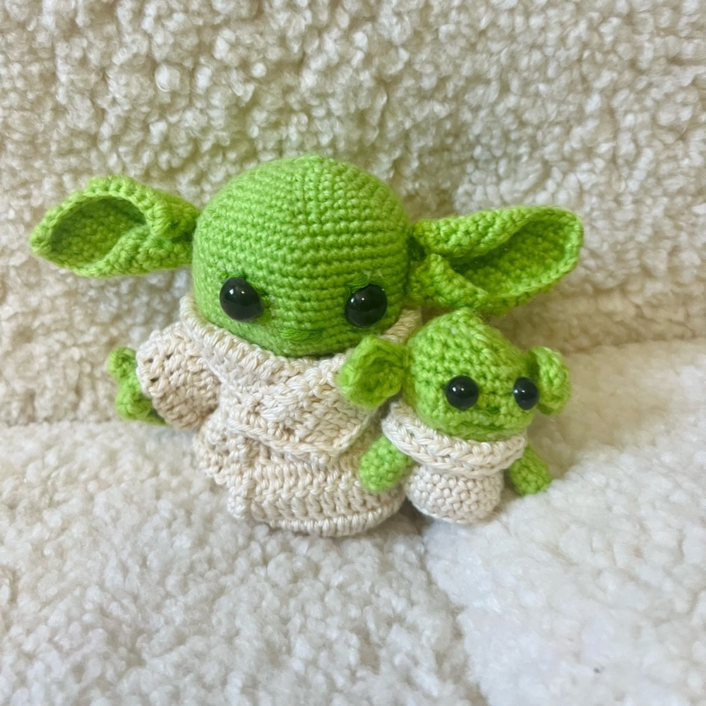 Handmade Crochet Grogu with Mini- Grogu